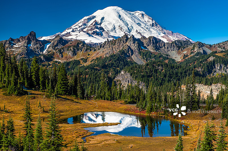 森林上方的山峰图片素材