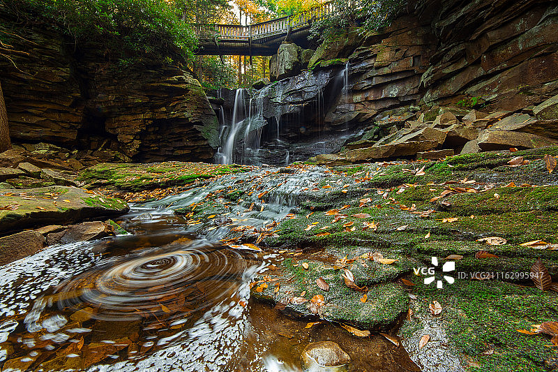 黑水瀑布州立公园的瀑布上的桥梁图片素材