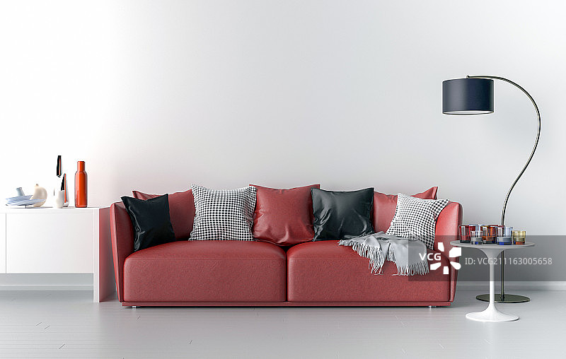 背景为白墙的客厅图片素材