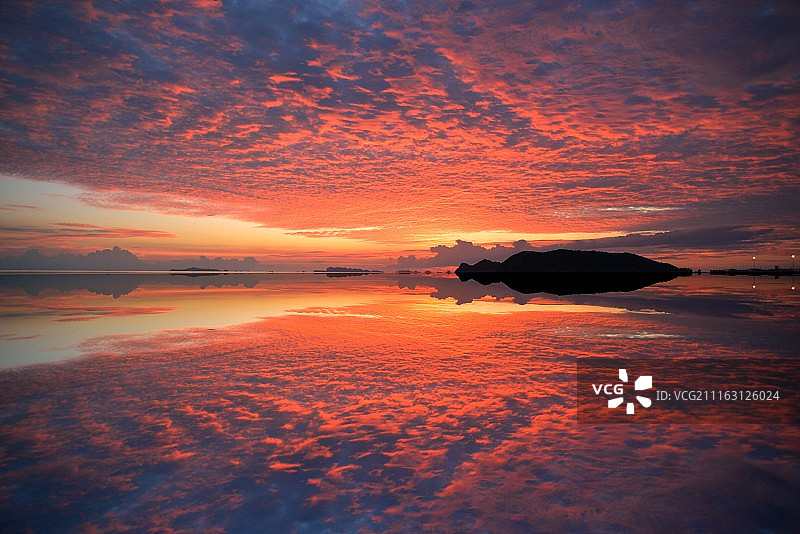 静水中倒映的日落美景图片素材