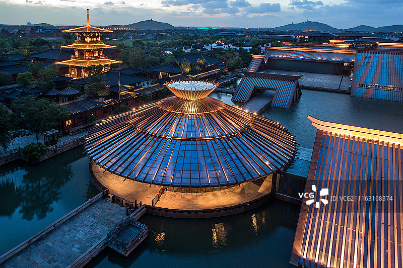 上海广富林遗址公园航拍图片素材