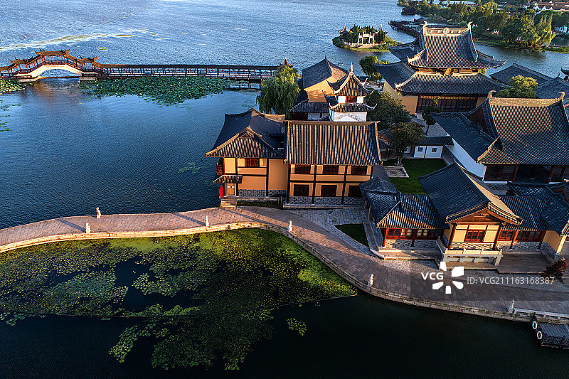 江南水乡苏州锦溪航拍图片素材