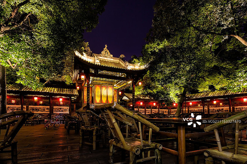 露天茶馆夜景图片素材