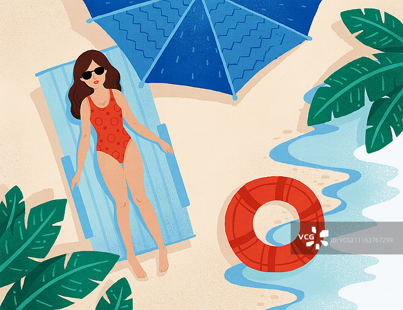夏天沙滩比基尼女郎插画图片素材