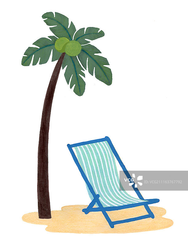 沙滩躺椅椰树插画图片素材
