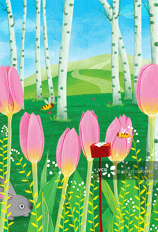 唯美背景元素组图共3000多幅-树林里的郁金香图片素材