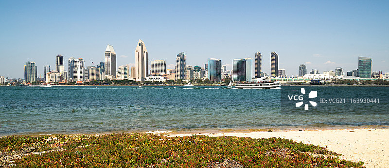 有城市天际线的岸边图片素材