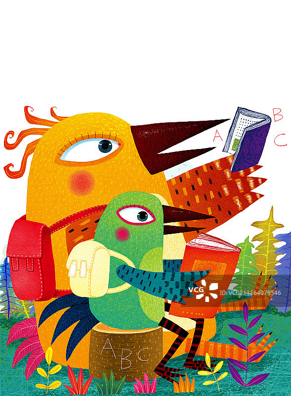 背景分离动物系列组图共3000多幅-爱读书的鸟系列插画图片素材