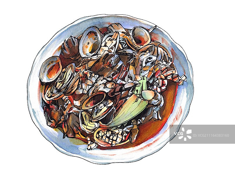 厦门当地特色美食手绘插画之沙茶面1图片素材