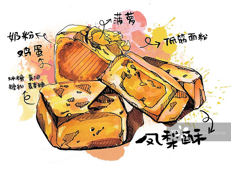 厦门当地特色美食手绘插画之茶点凤梨酥带字图片素材