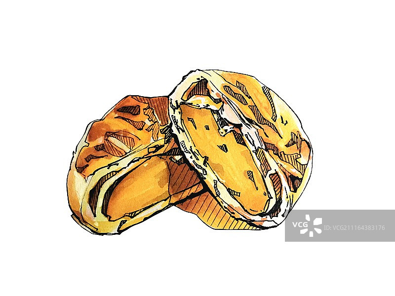 厦门当地特色美食手绘插画之茶点馅饼图片素材