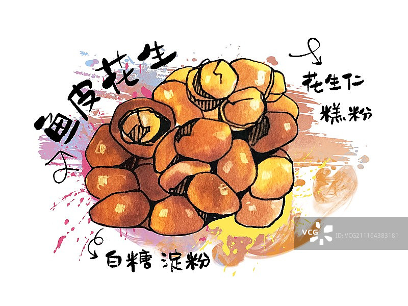 厦门当地特色美食手绘插画之茶点鱼皮花生带字图片素材