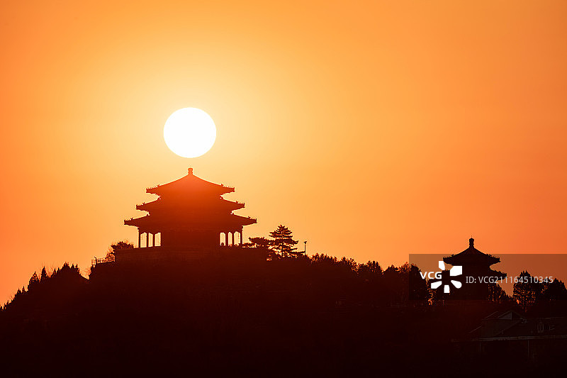 景山万春亭日出图片素材