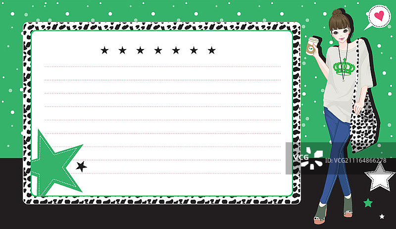 带女孩插画的便签模板图片素材