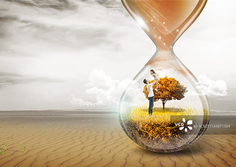 沙漏中的家庭合成图像图片素材