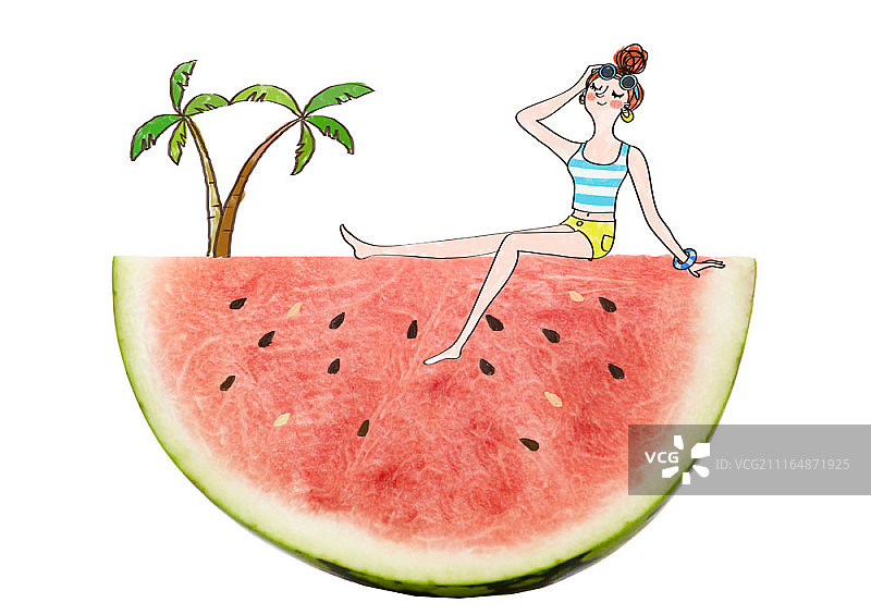 食物图片与年轻女性绘画的合成图片素材