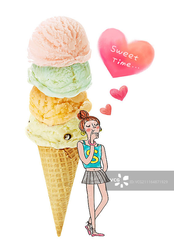 食物图片与年轻女性绘画的合成图片素材