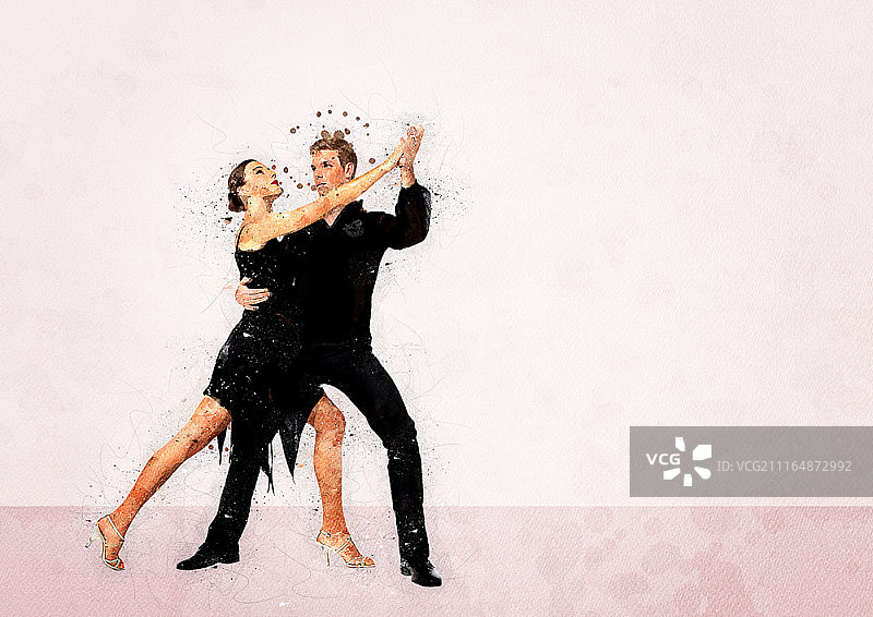 情侣舞者水彩插画图片素材