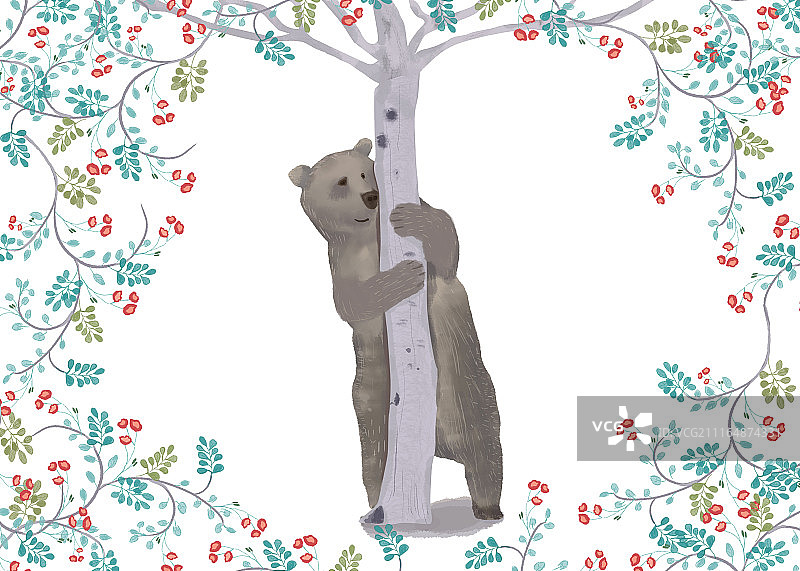 熊抱树图片素材