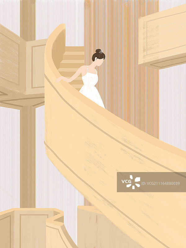 下楼梯的女孩图片素材