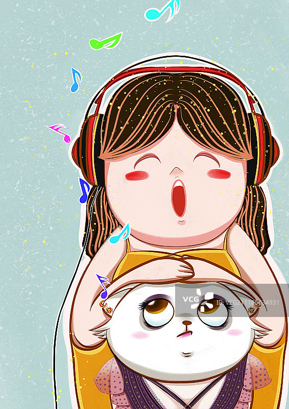 插画 女孩 猫咪 阳光 友爱 猫奴图片素材