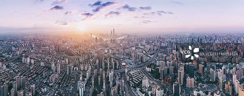 上海日出全景整个城市图片素材