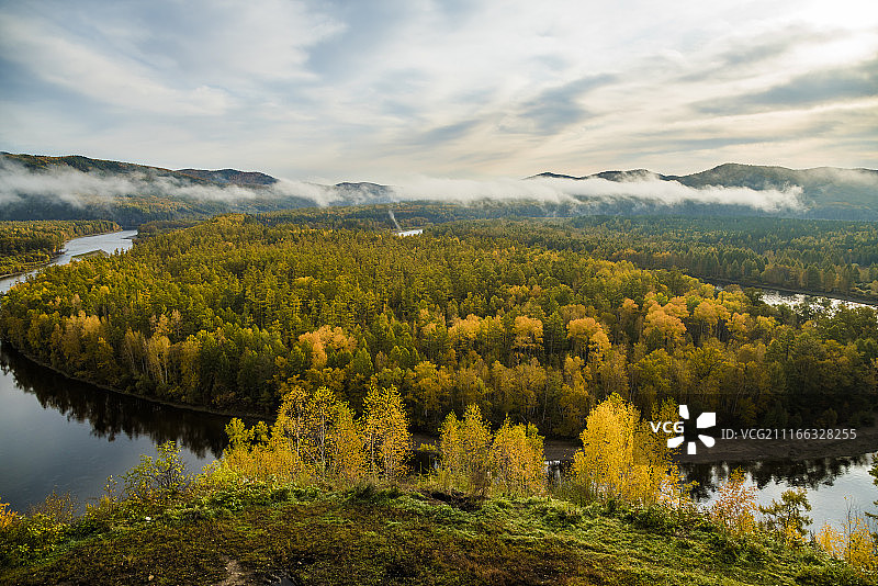 大兴安岭莫尔道嘎白鹭岛日出图片素材