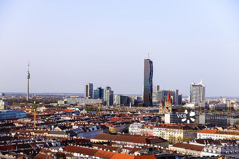 维也纳多瑙河城市中心天际线景色图片素材
