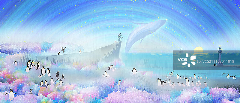 化身孤岛的鲸和企鹅图片素材