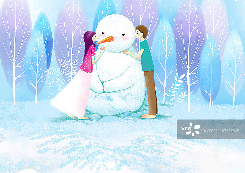 青春时尚唯美人物组图共3000幅-雪地上男孩女孩和雪人图片素材