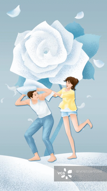 枕头大战中的情侣图片素材