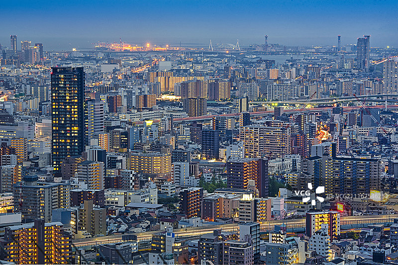 日本大阪城市夜景景观顶视图图片素材