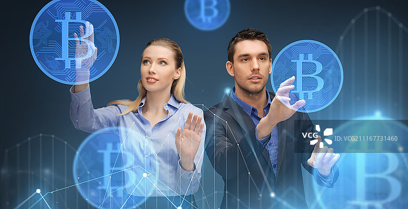 商务金融科技概念：比特币虚拟货币交易图片素材
