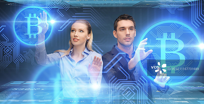 商务金融科技概念：比特币虚拟货币交易图片素材