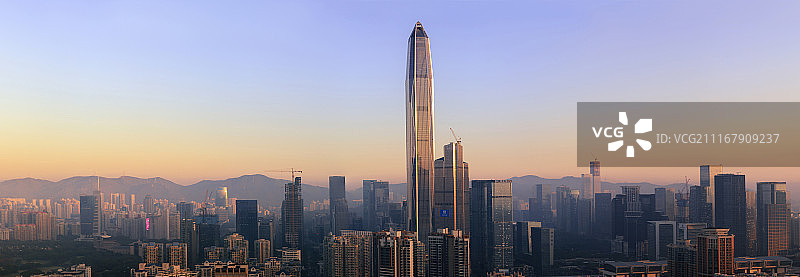 深圳福田CBD金融区壮丽日出全景图图片素材
