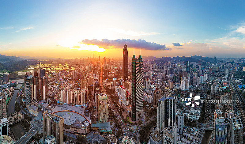 深圳夕阳全景航拍罗湖CBD图片素材