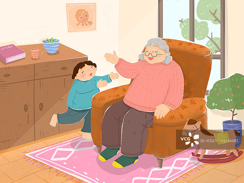 奶奶与孙子图片素材
