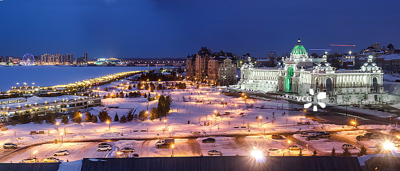 喀山克里姆林宫冬季喀山河风光全景3图片素材