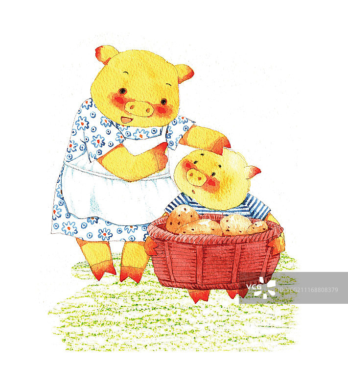 动物插画系列作品共3000幅-水彩猪插画系列图片素材