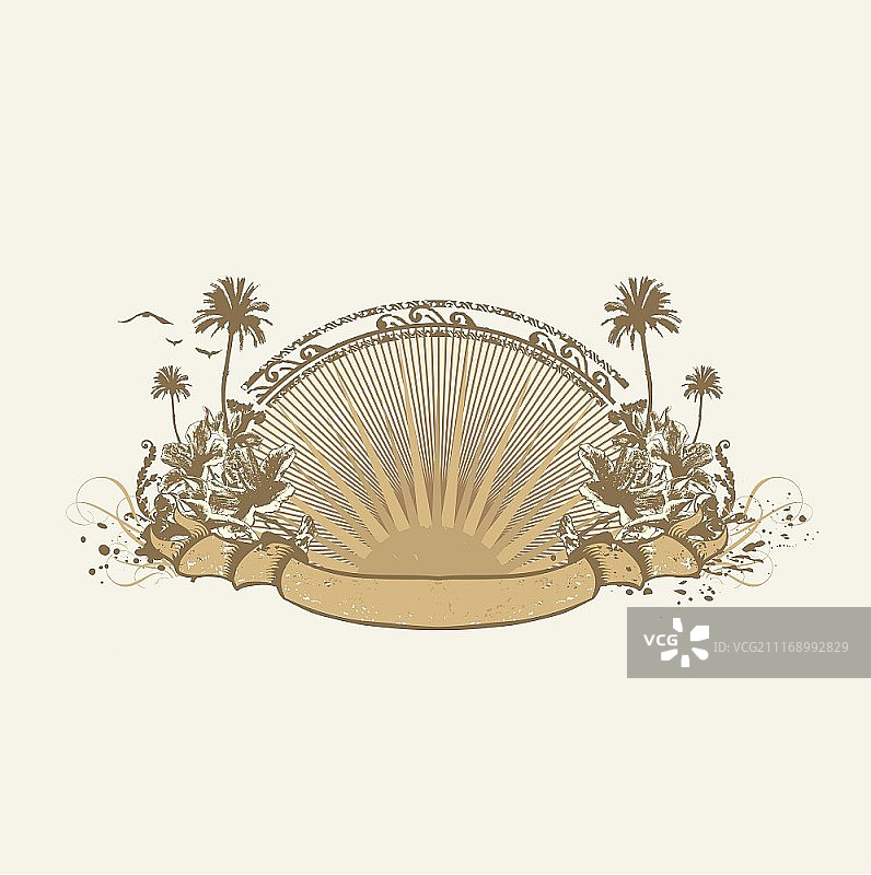 矢量徽章和banner，热带海滩冲浪，Grunge风格图片素材