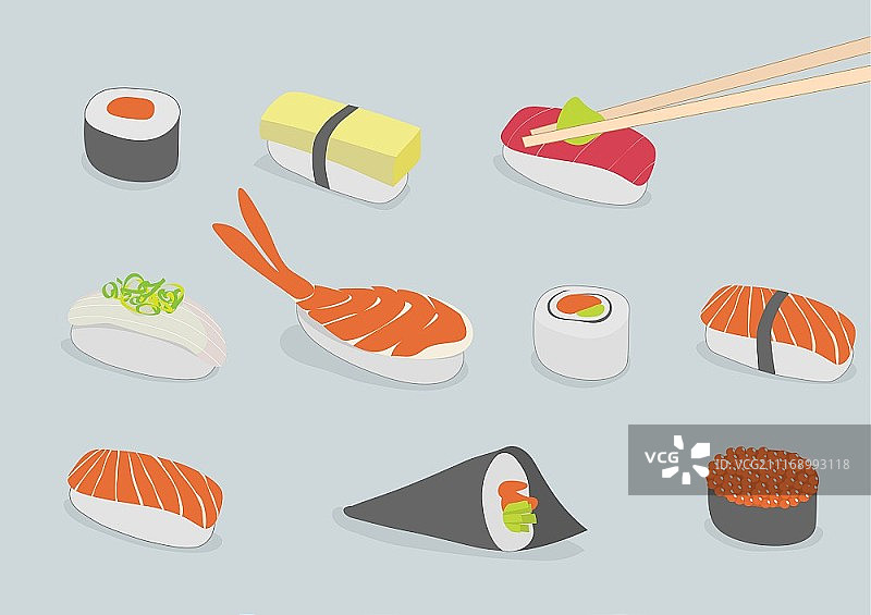 各类寿司的标志性风格矢量背景插画图片素材
