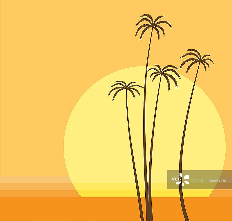 太阳在海洋和棕榈滩上落下的矢量素材图片素材