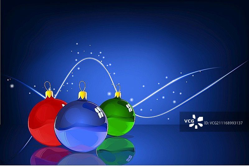 蓝色抽象线条背景上的圣诞球矢量插画图片素材