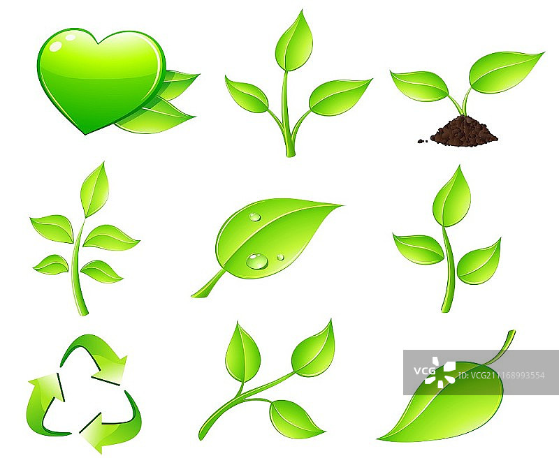 绿色生态自然植物图标集矢量插画图片素材