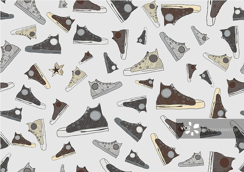 复古手绘运动鞋矢量无缝图案图片素材