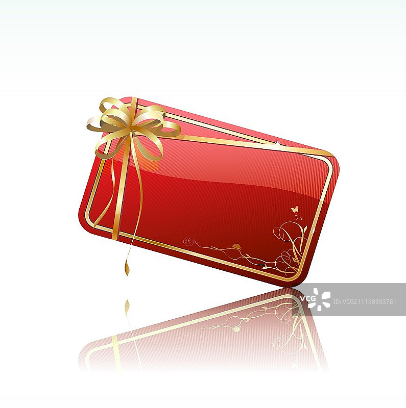 带有金色丝带和蝴蝶结的红色装饰礼品卡矢量图图片素材