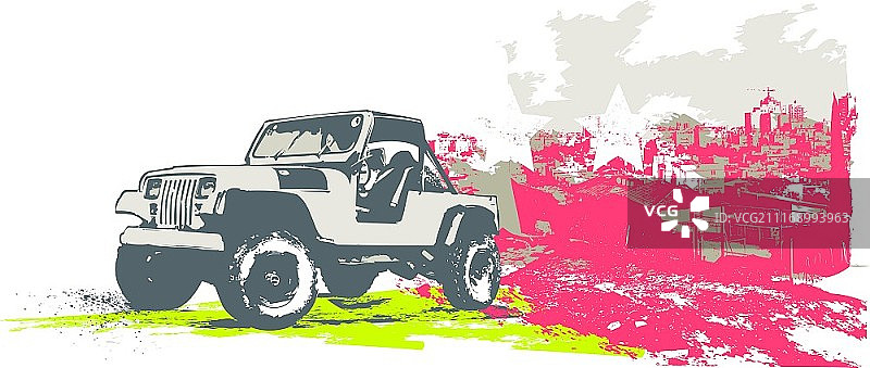 复古军用车辆城市背景矢量图图片素材