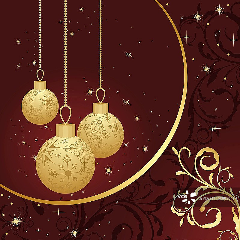 金色圣诞球节日花卉卡片插画矢量素材图片素材