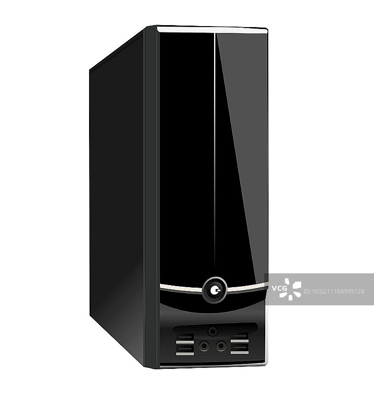 逼真电脑机箱插画，白色背景，矢量图片素材
