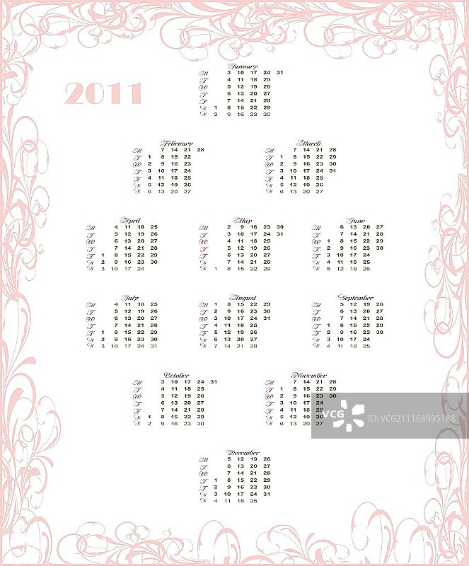 2011年欧盟风格日历（周一起始），矢量图图片素材